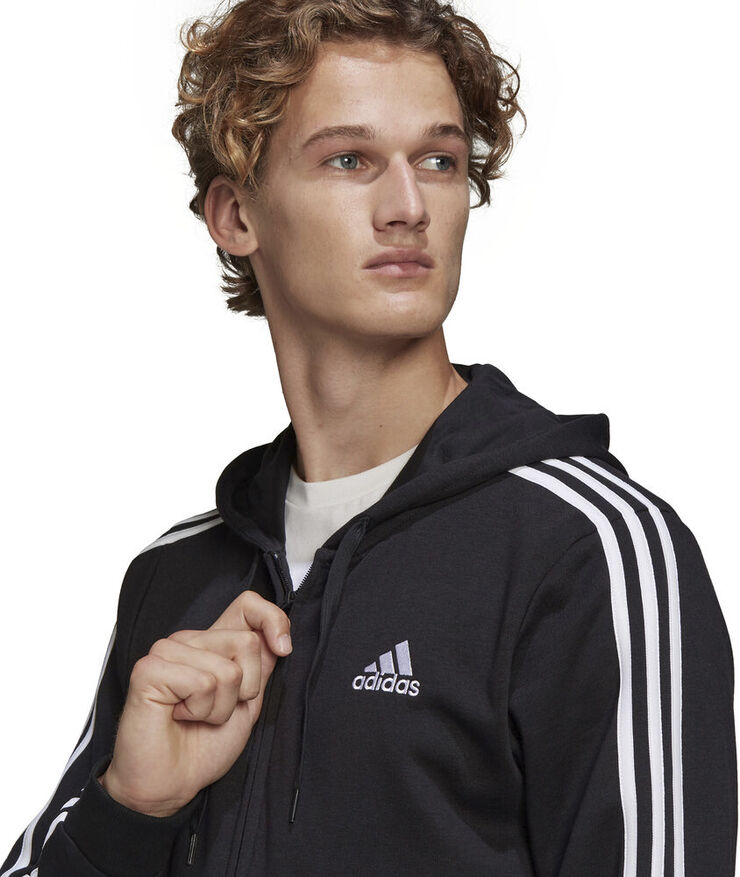 adidas Essentials French Terry 3-Stripes Full-Zip hættetrøje Sort