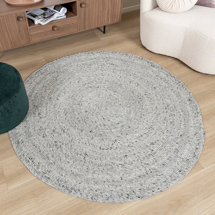 Rond wollen vloerkleed - Wise Grijs/Wit