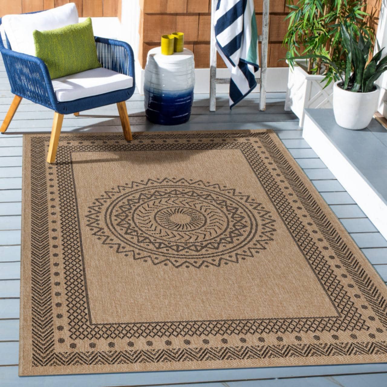 In & Outdoor Teppich Wetterfest Läufer Beige - Balkon Teppich Wasserfest