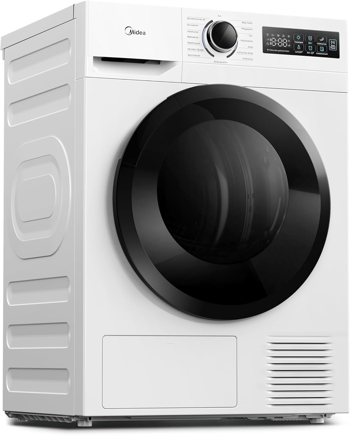Midea MD11EH70BD Wärmepumpentrockner, 7 kg, Energieklasse D, Schnelltrocknen 35', HealthGuard, Sensor-Trocknung, Auffrischen,Knitterschutz, Auffrischen Wolle, Weiß