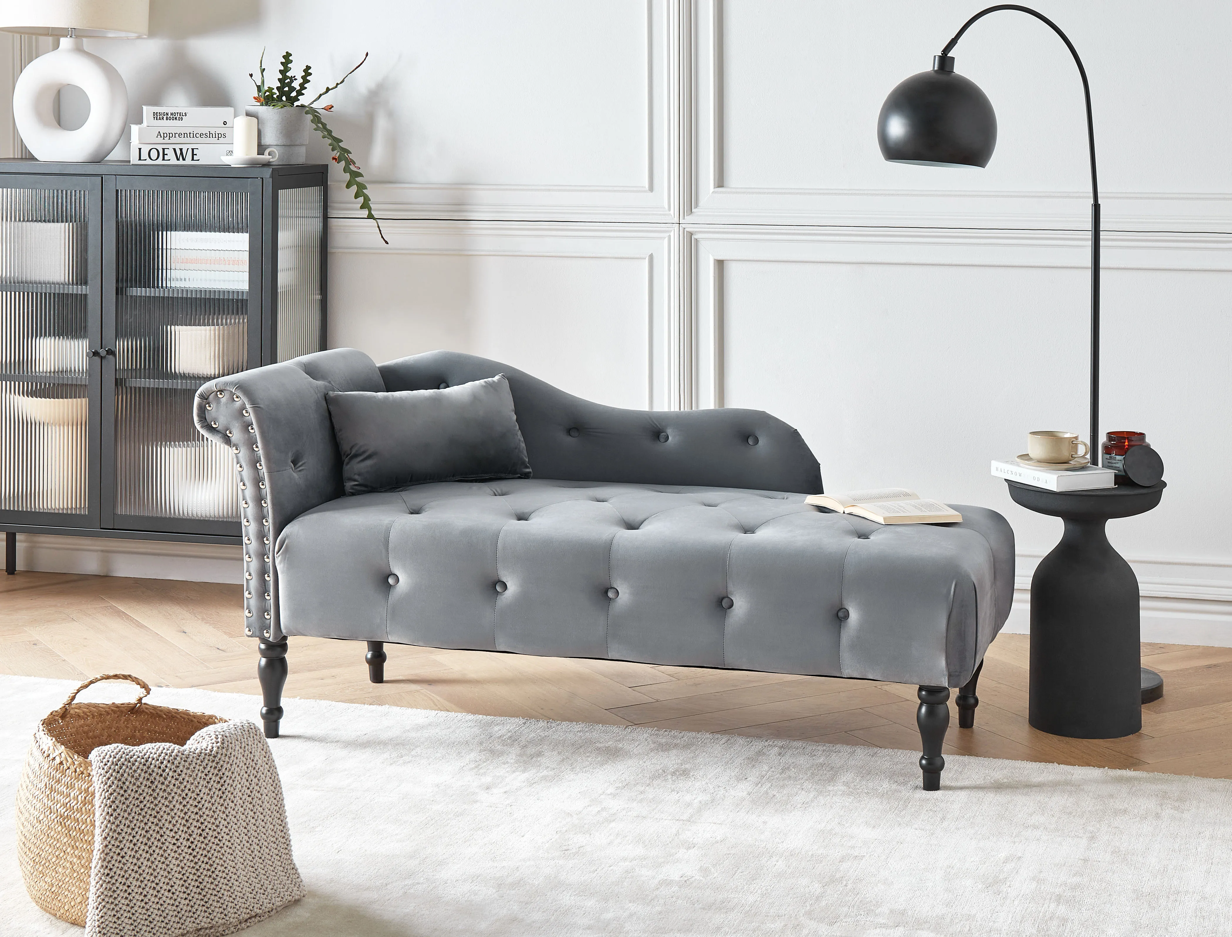 Linkszijdige chaise longue IVRY Fluweel Grijs
