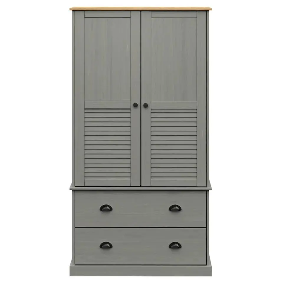 vidaXL - Kledingkast VIGO met 2 lades - Grenenhout - Grijs - 90x55x170 cm