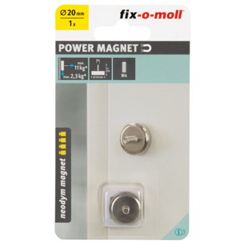 Magneet Neodymium met schroefdraad en boutje zilver 20mm