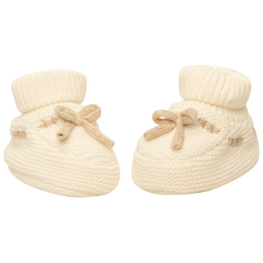 Chaussons naissance en tricot pour bébé - Ecru