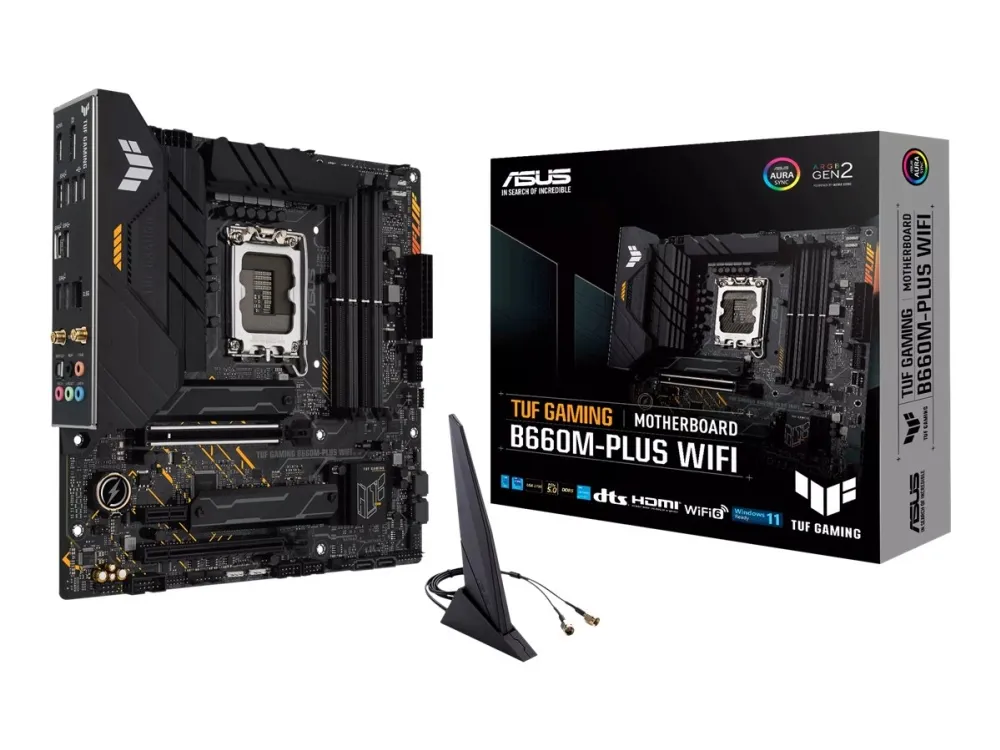 ASUS TUF GAMING B660M-PLUS WIFI - Bundkort - micro ATX - LGA1700 sokkel - B660 Chipset - USB-C Gen 2x2, USB 3.2 Gen 1, USB 3.2 Gen 2, USB-C Gen1 - 2.5 Gigabit LAN, Wi-Fi 6, Bluetooth - onboard grafik (CPU påkrævet) - HD Audio (8-kanaler)