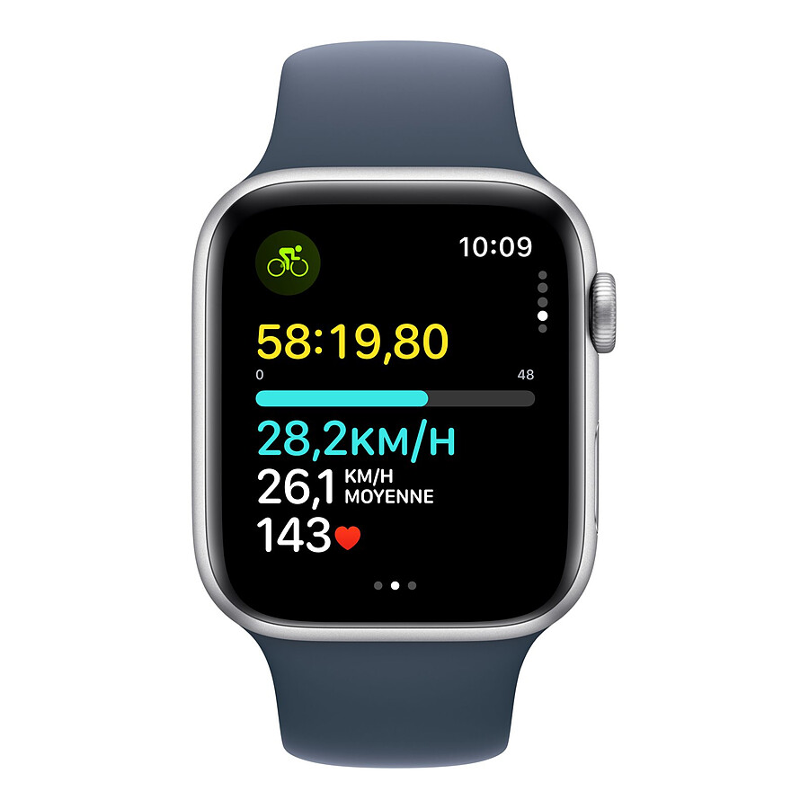 Apple Watch SE GPS + Cellular (2023) (Argent - Bracelet Sport Band Bleu orage) - 44 mm - Taille M/L