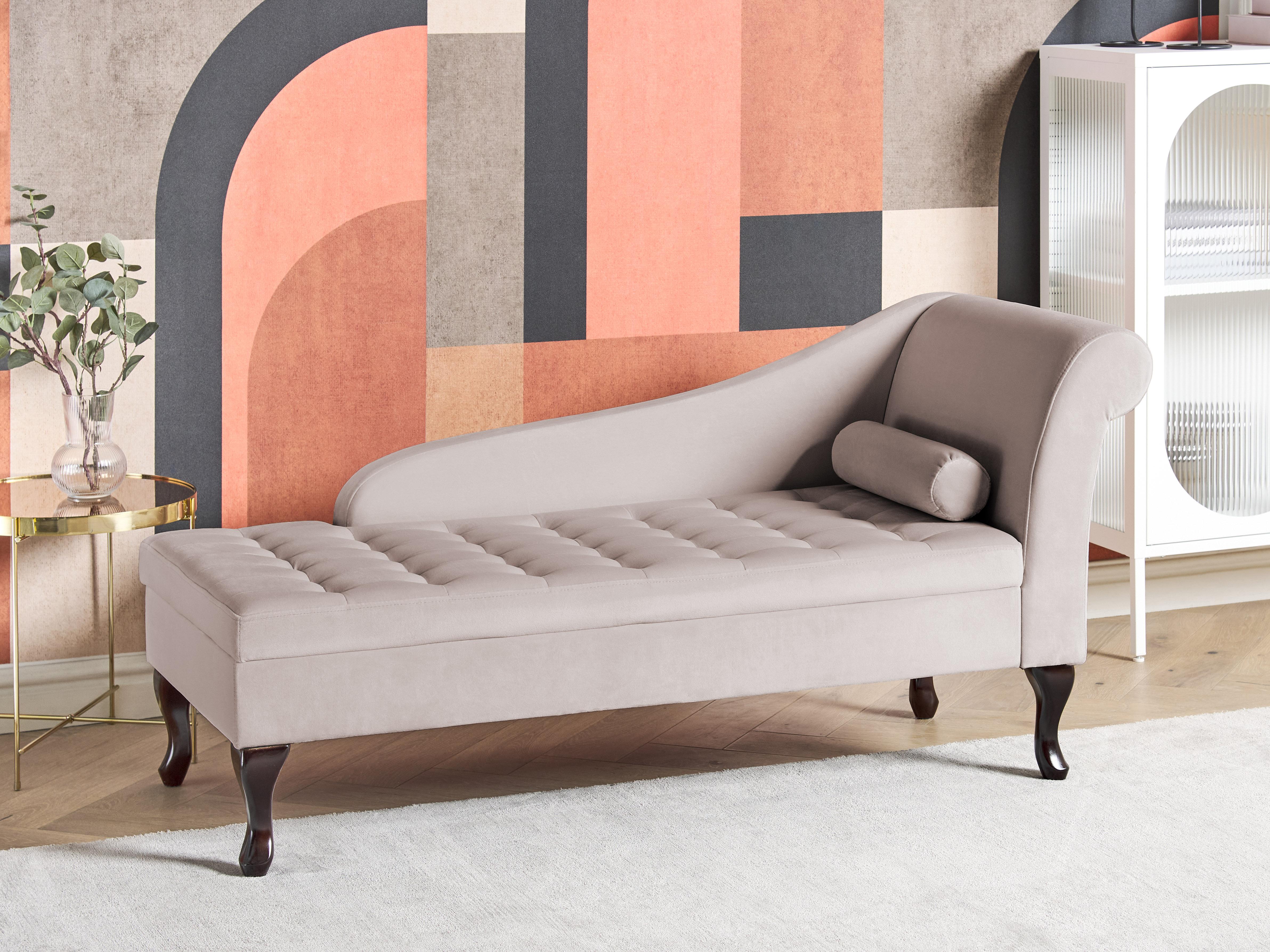 Rechtszijdige chaise longue PESSAC Fluweel Lichtbeige met opbergruimte