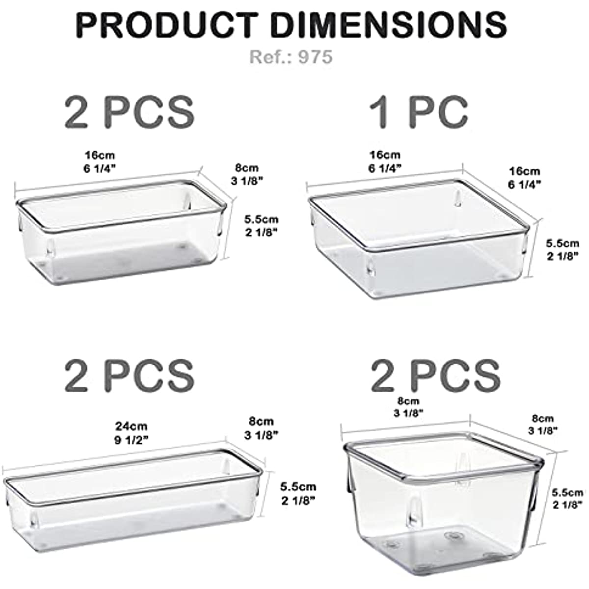 Organizador Modular Acrimet para Gavetas, Bancadas e Arm&aacute;rios, Pl&aacute;stico Transparente, Kit com 7 Potes Sortidos