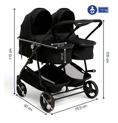 Beemoo Move Twin 2-in-1 Søskenvogn, Black