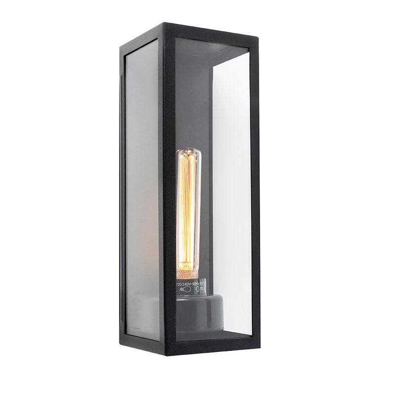 Moderne rechthoekige buiten wandlamp zwart met glas - Rotterdam Long