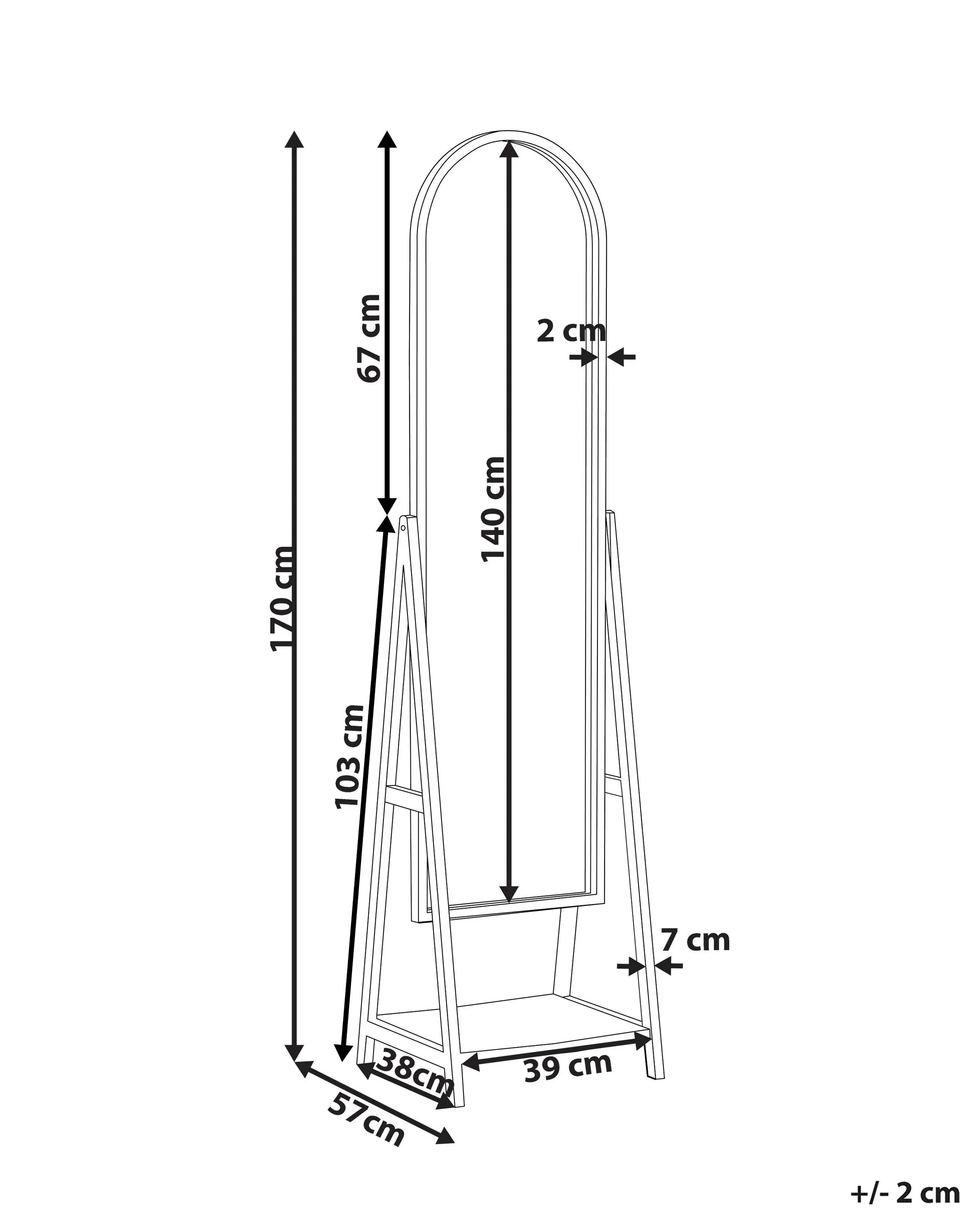 Staande spiegel met schap CHAMBERY 170 cm Paulowniahout Lichtbruin