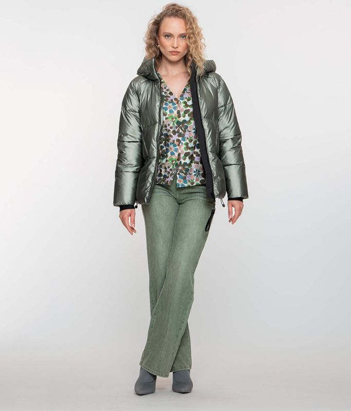 Geisha - Jas 58516 - Soft Green Metallic - Dames - Gewatteerd - Met Capuchon