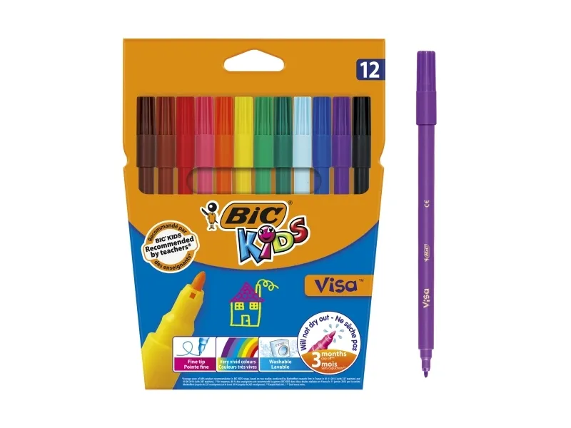 Farvetusser BIC Kids Visa Tynd Spids med 12 stk. ass. farver