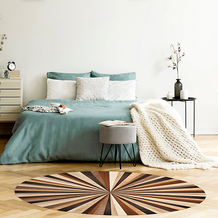 Tapis vinyle rond imitation bois multicolore en forme d'étoile ⌀99cm x ep 2mm