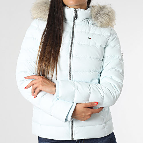 Doudoune Capuche Fourrure Femme Basic 8588 Bleu Clair