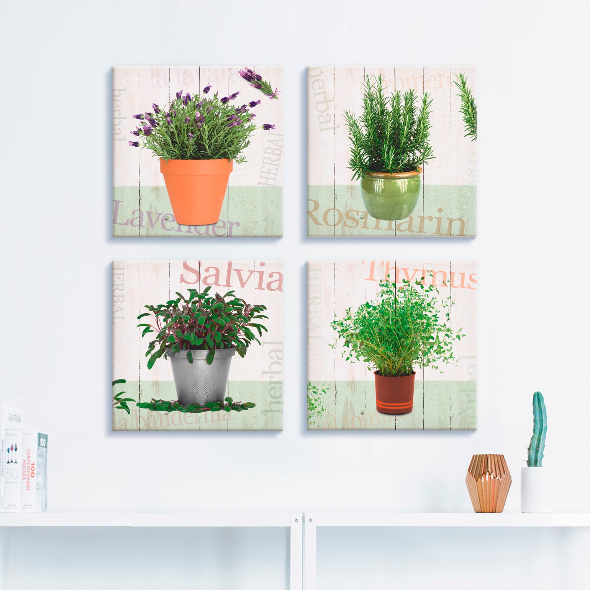 Artland Leinwandbild »Lavendel, Rosmarin, Salbei, Thymian« Pflanzen 4 Stk. tlg. 4er Set, verschiedene Grössen