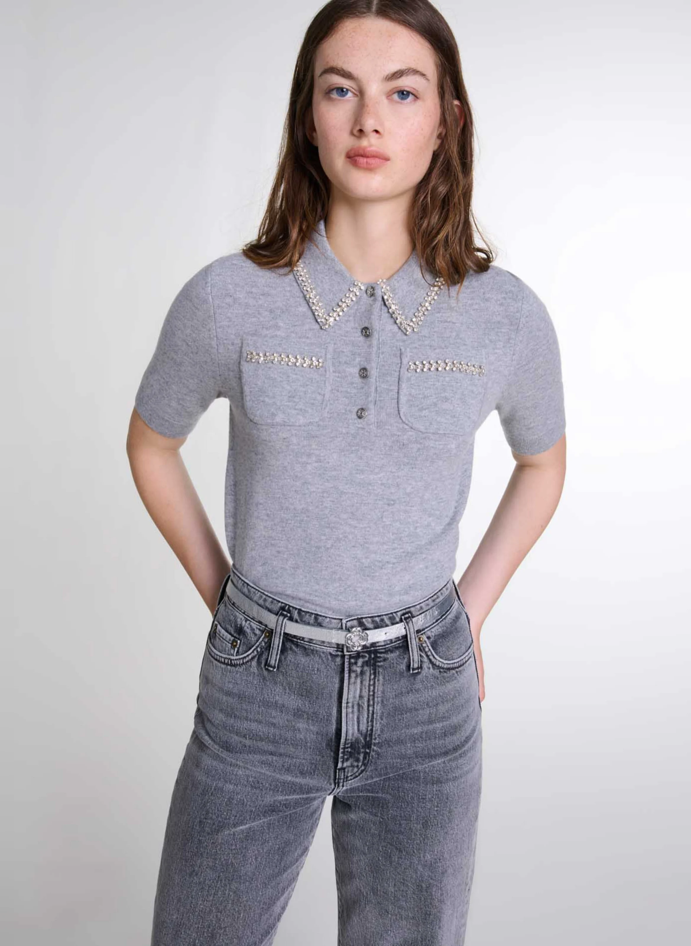 Polo en laine mélangée | Gris