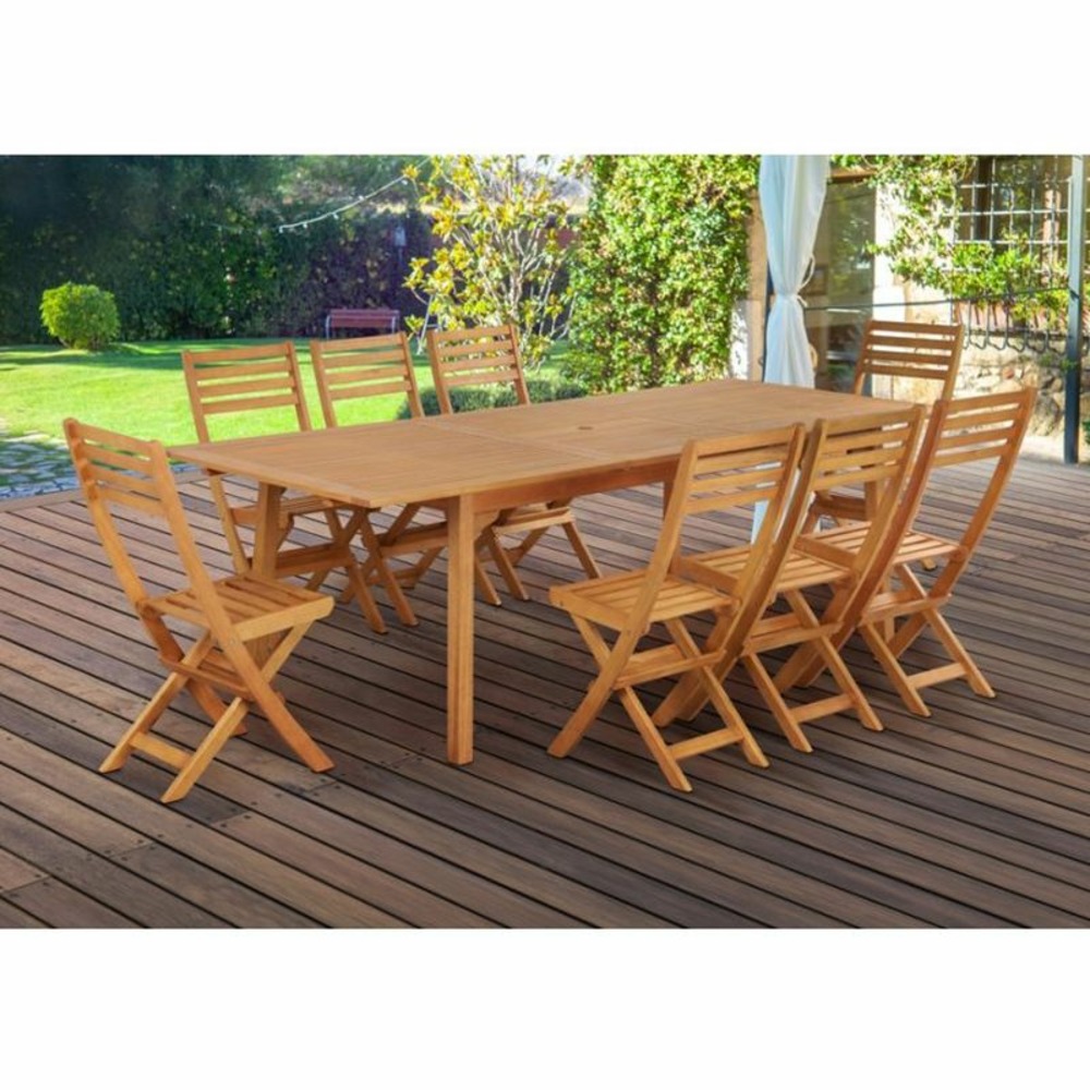 Ensemble repas de jardin sora 8 pl en bois d'eucalyptus fsc et housse de protection
