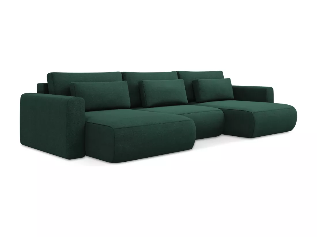 Canapé d'angle panoramique convertible en tissu texturé - bouteille verte - KAPUA