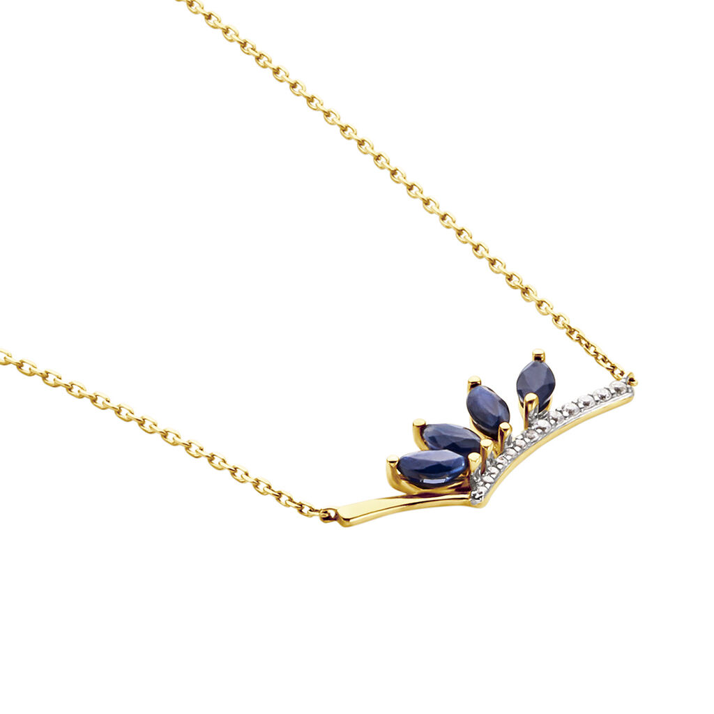 Collier Navette Or Jaune Saphir Diamant