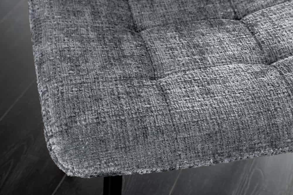 Moderner Design Stuhl TRES CHIC grau Chenille Cremona schwarze Metallbeine