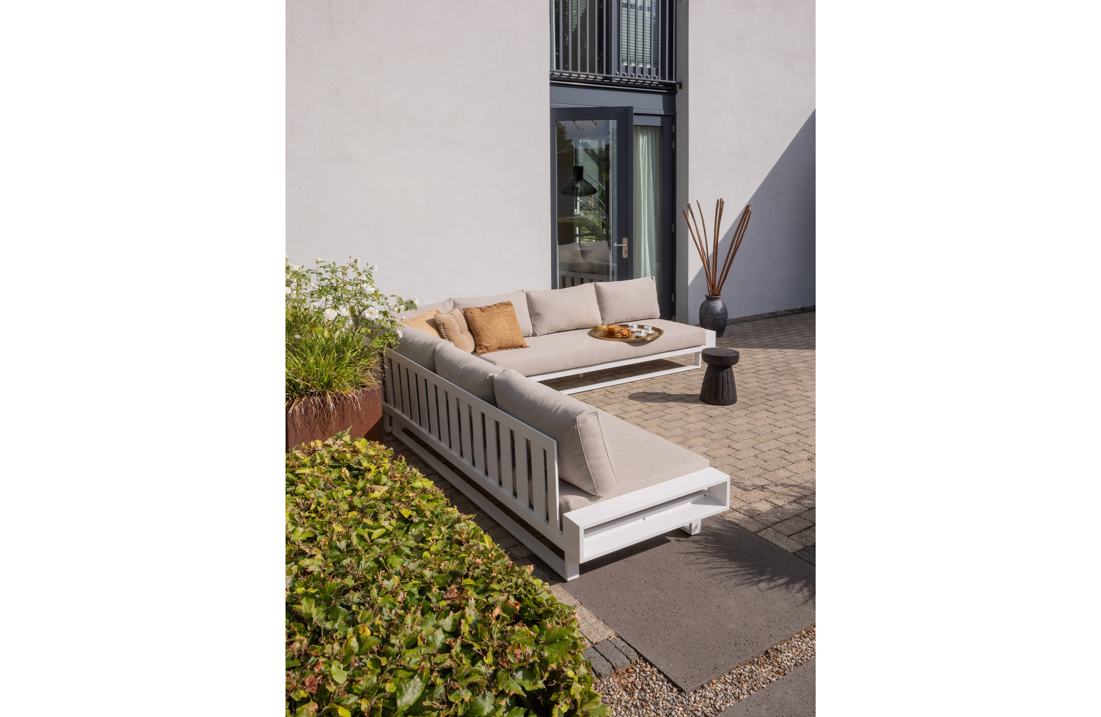 Exotan Exotan Hoekbank Flint - Aluminium - Wit/Naturel - 80x308x308