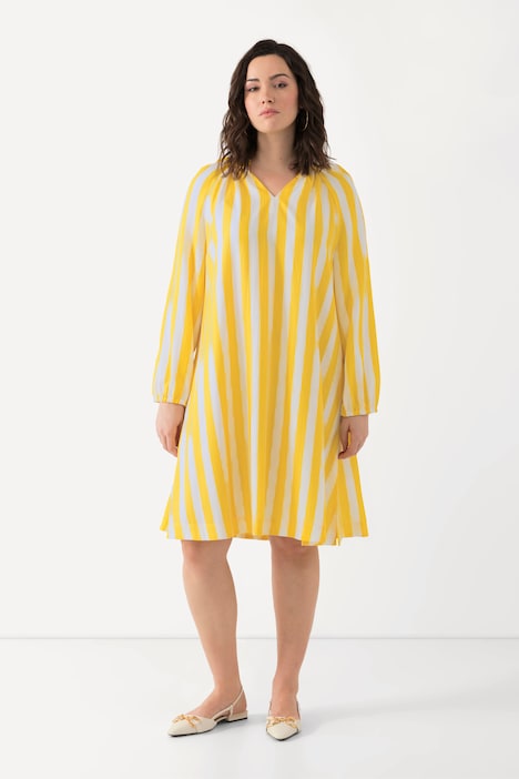 Kleid, Streifen, A-Linie, V-Ausschnitt, Langarm
