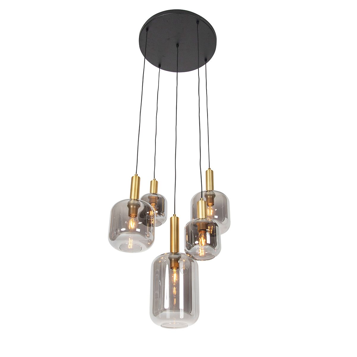Hanglamp zwart met goud met smoke glas 5-lichts - Zuzanna