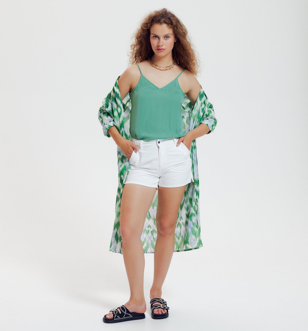 Top en satin uni Femme - Turquoise