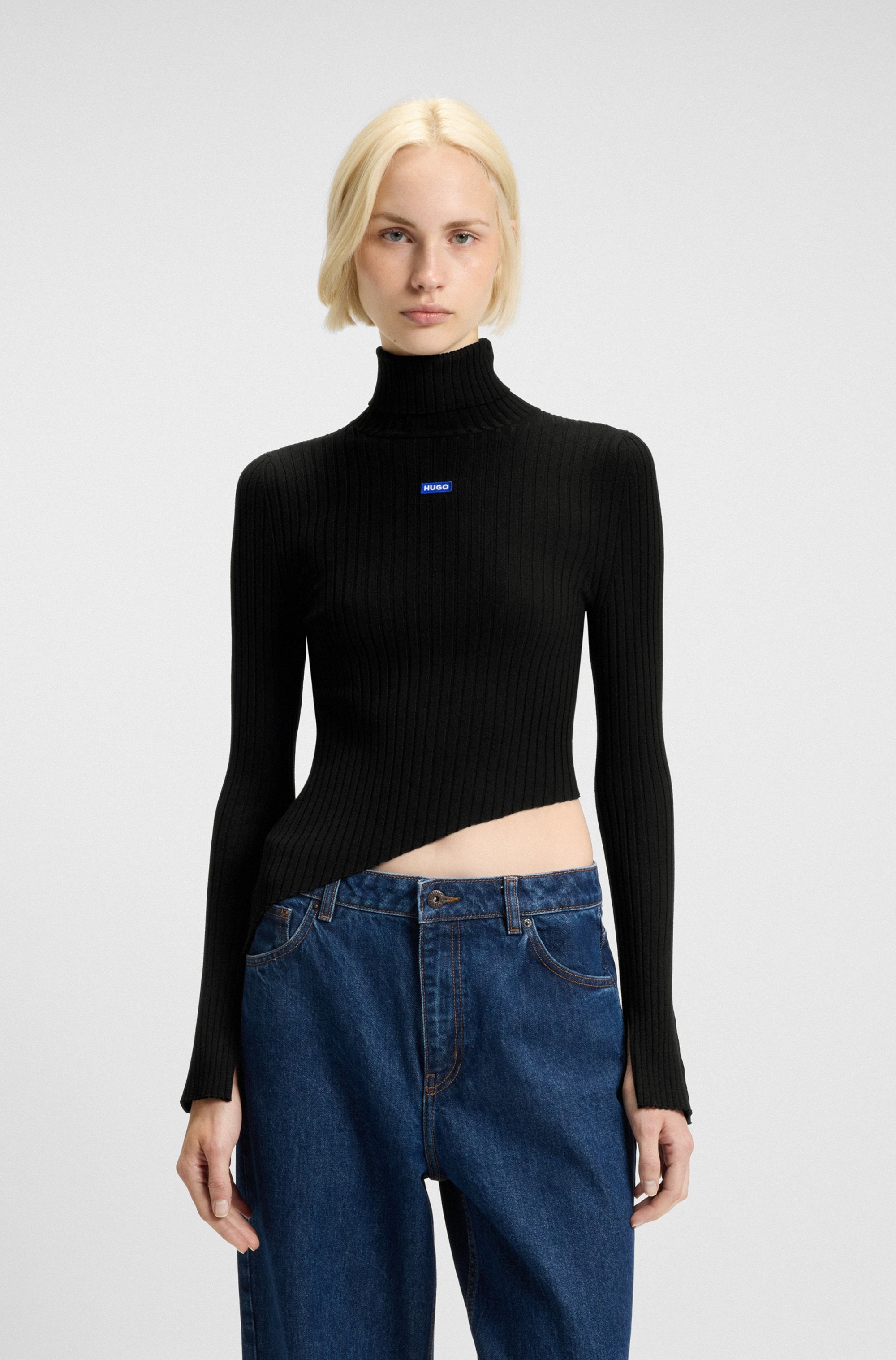 HUGO Blue Rollkragenpullover »Somyna«, Slim Fit, mit asymmetrischem Saum