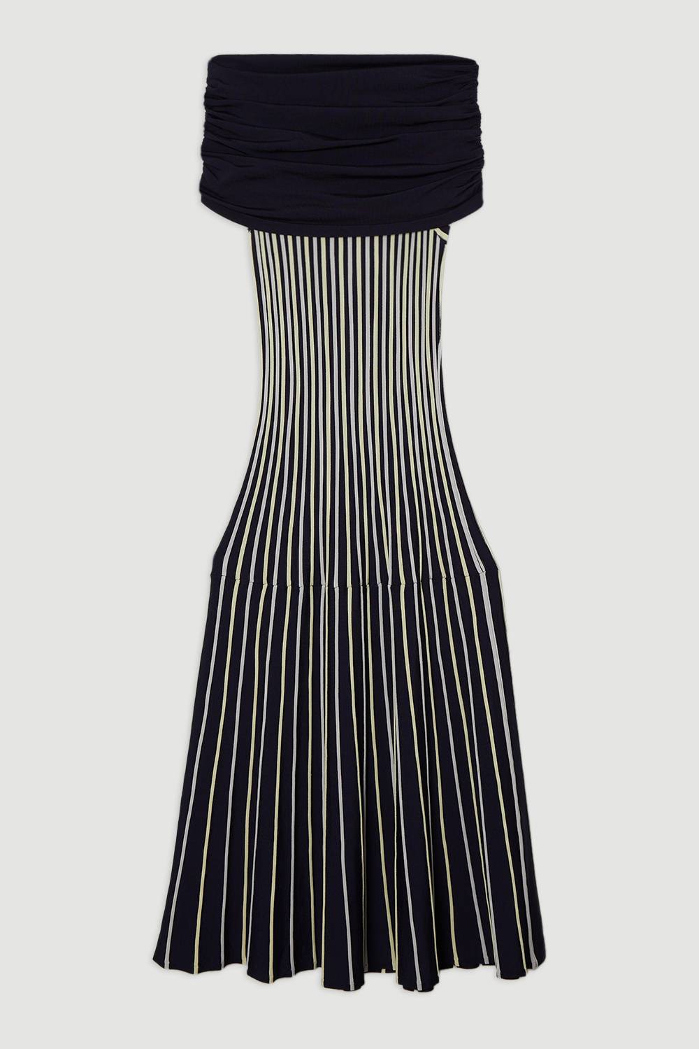 KarenMillen Robe longue tricotée Bardot à rayures