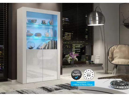 Vitrine JIVE 90 cm blanc laqué avec LEDS