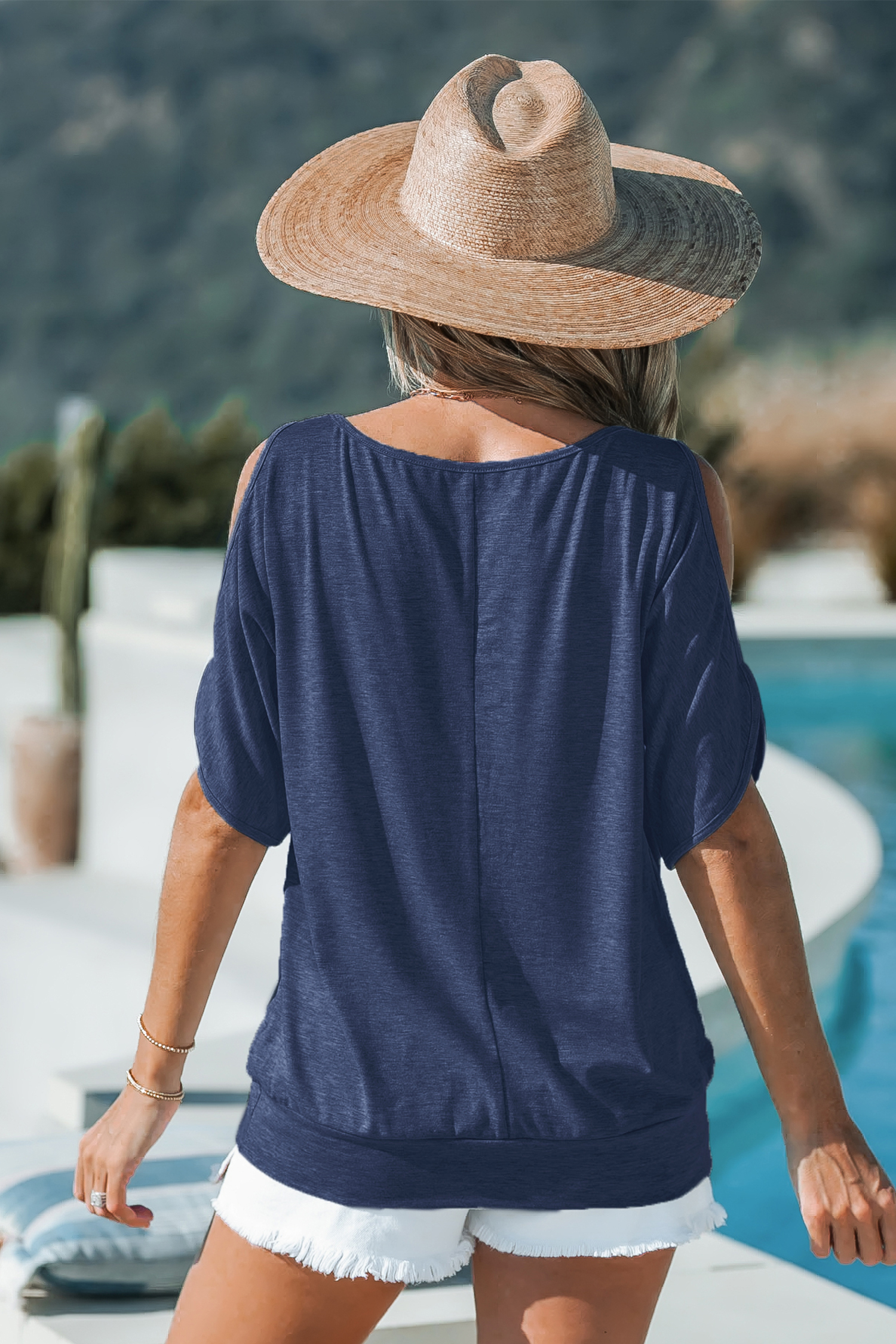 Haut en jersey à épaules découpées bleu marine