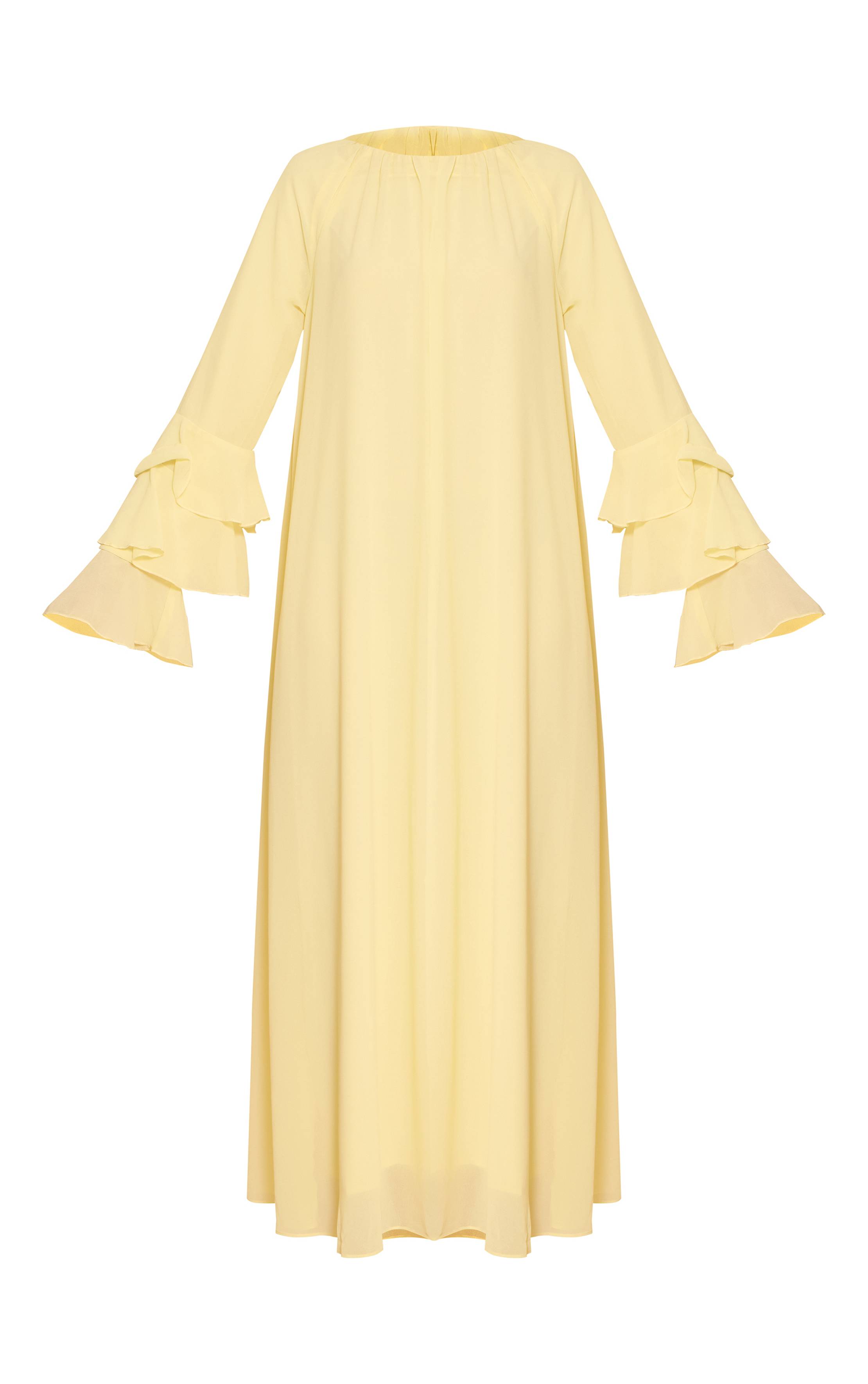 Citron Robe Longue En Mousseline Avec Détail De Manches À Volants