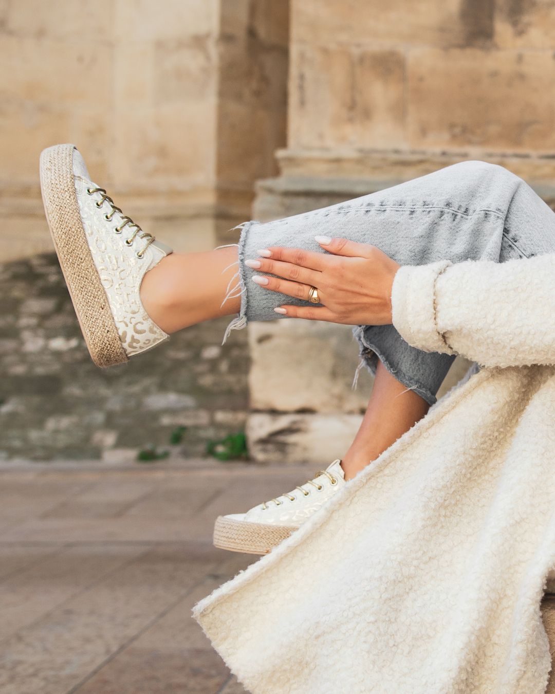Basket femme dorée léopard en toile espadrille - Alma