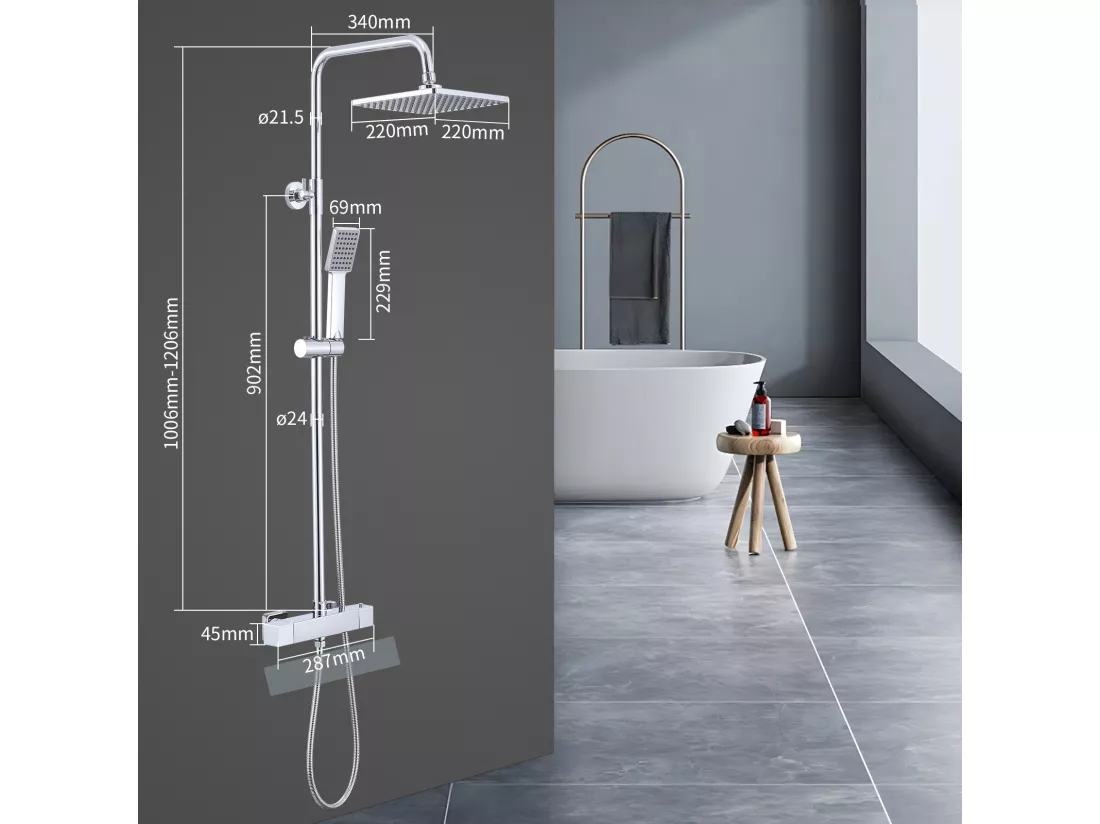 Homelody Colonne de Douche Thermostatique 2 Fonctions, Ensemble de Douche Thermostat avec Douchette, Hauteur Réglable