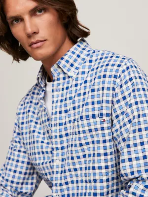 Camisa Oxford de corte regular com estampa xadrez vichy bicolor