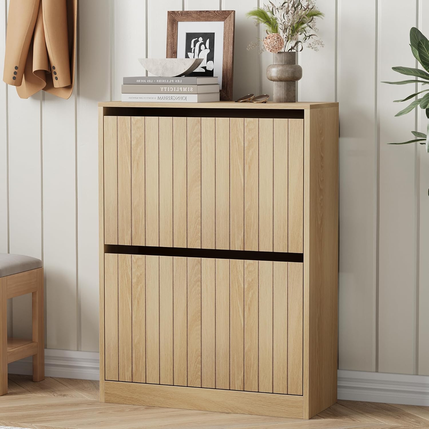 Semiocthome Armoire à Chaussures Double Étage, 80×60×24 cm, Meuble à Chaussures en Bois avec Étagères Réglables, Adapté pour Intérieur et Extérieur VT3703458