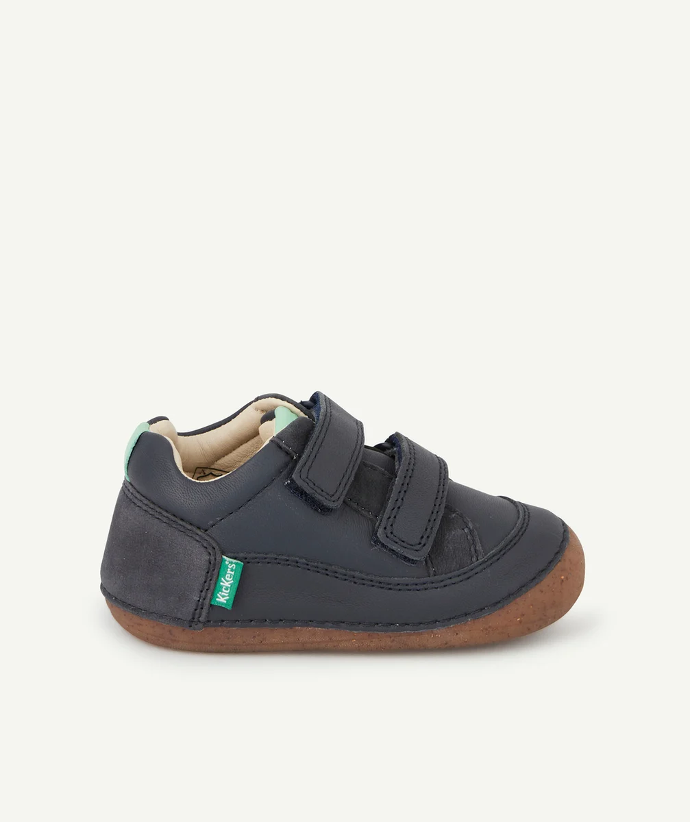 KICKERSBOOTS EN CUIR MARINE PREMIERS PAS BÉBÉ