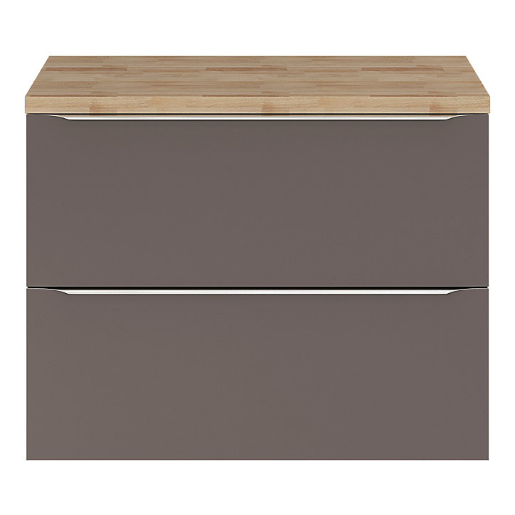 Ensemble salle de bains l.80 cm meuble à suspendre Imandra gris taupe brillant + plan de toilette décor chêne