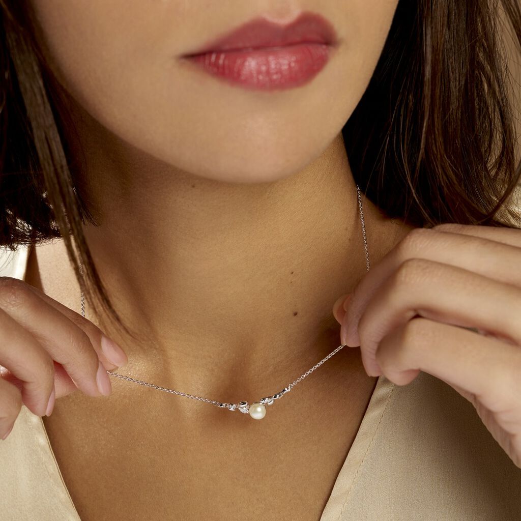 Collier Aron Argent Blanc Perle De Culture Blanc