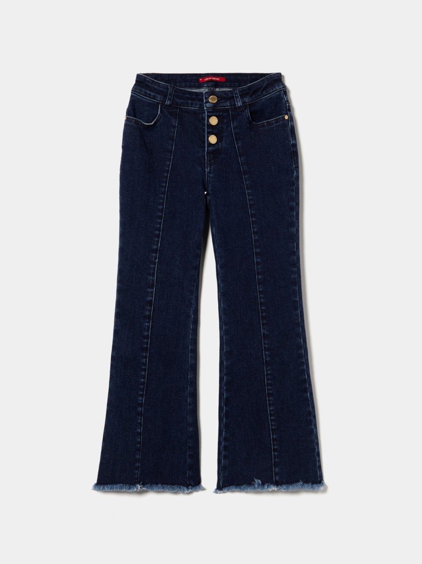 Calças denim com franjas