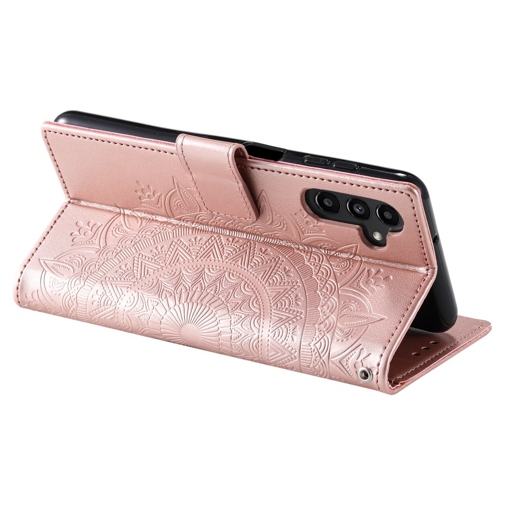 Samsung Galaxy A55 Leder Tasche Wallet - Mandala Flowers Imprint - Roségold
