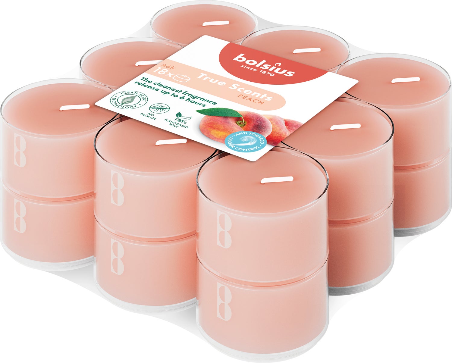 Bolsius geurkaars True Scents Peach oranje 6 uur D 3,5 H 1,8 cm 18 stuks