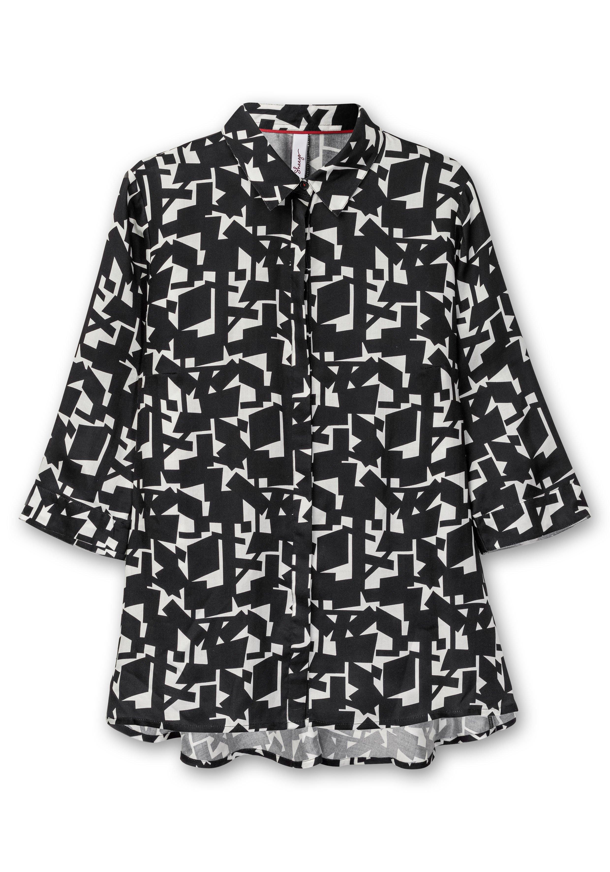Bluse in A-Linie, mit grafischem Print und 3/4-Arm