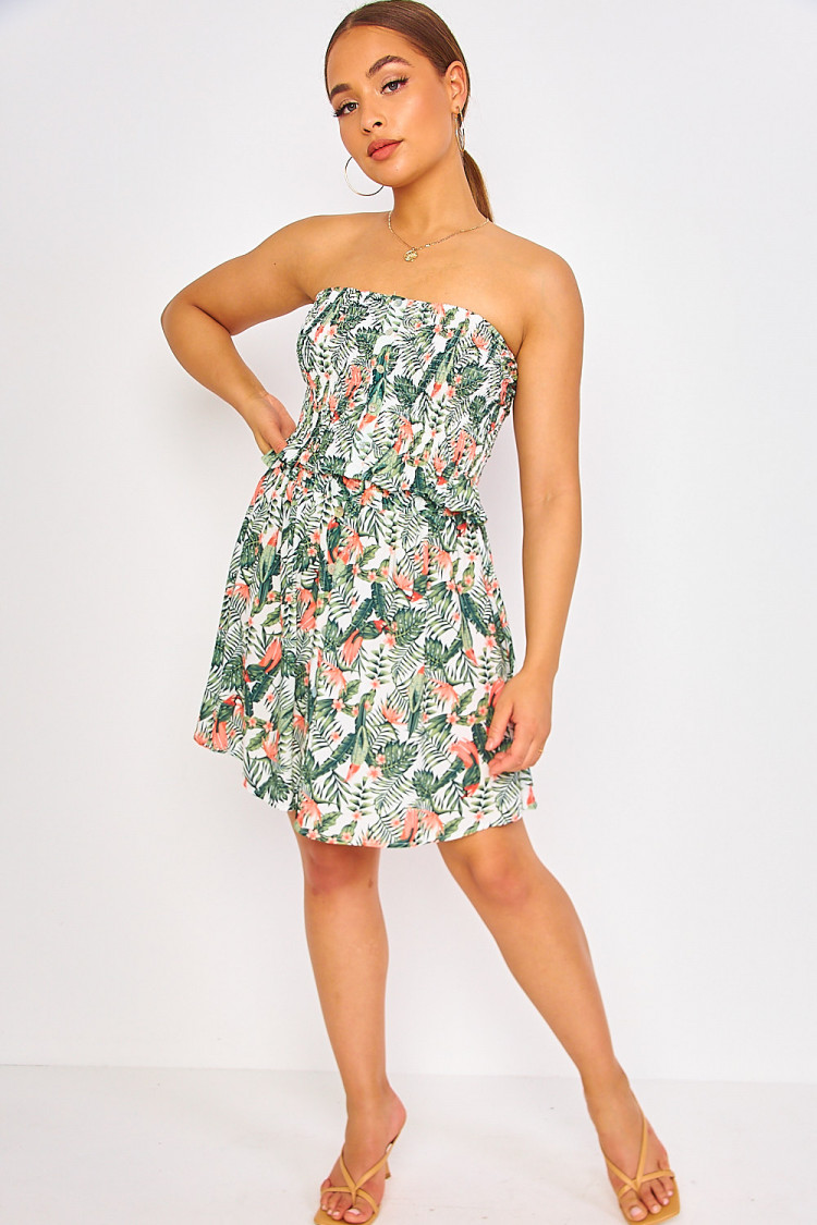 Ensemble blanc fleuri top bustier + jupe