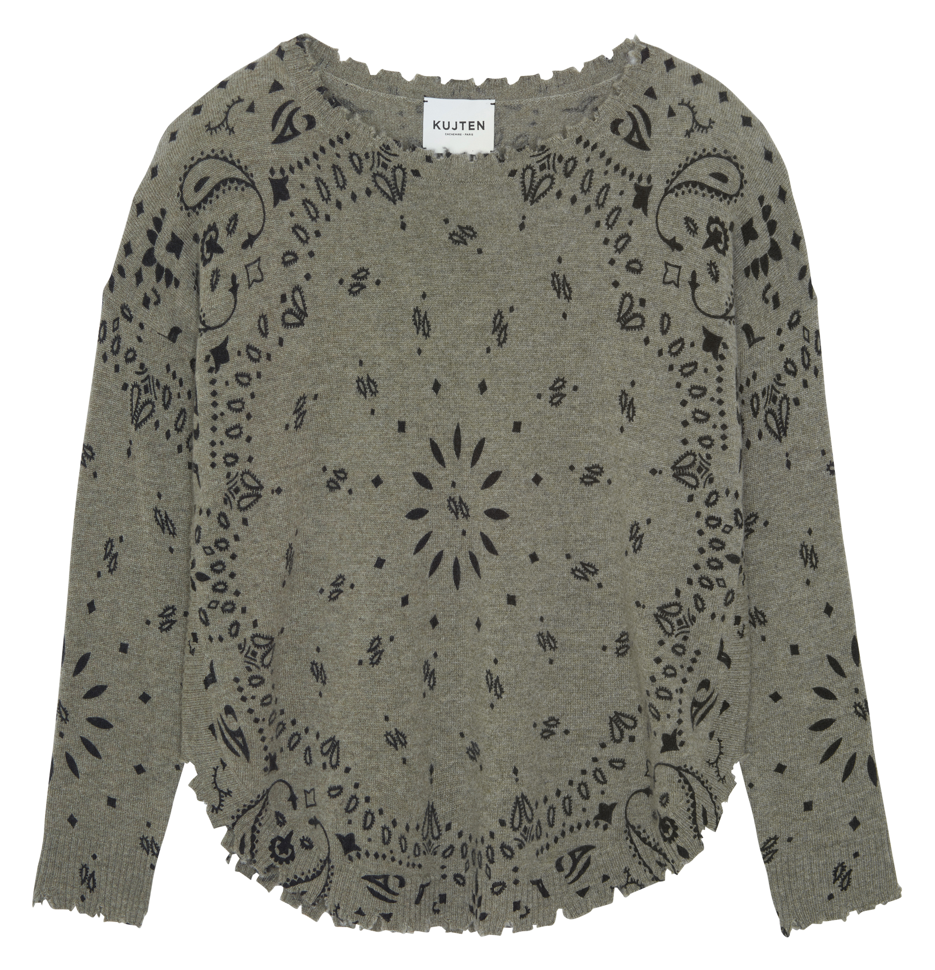 MELA BANDANA - Pull droit col bateau motif bandana en cachemire | Vert