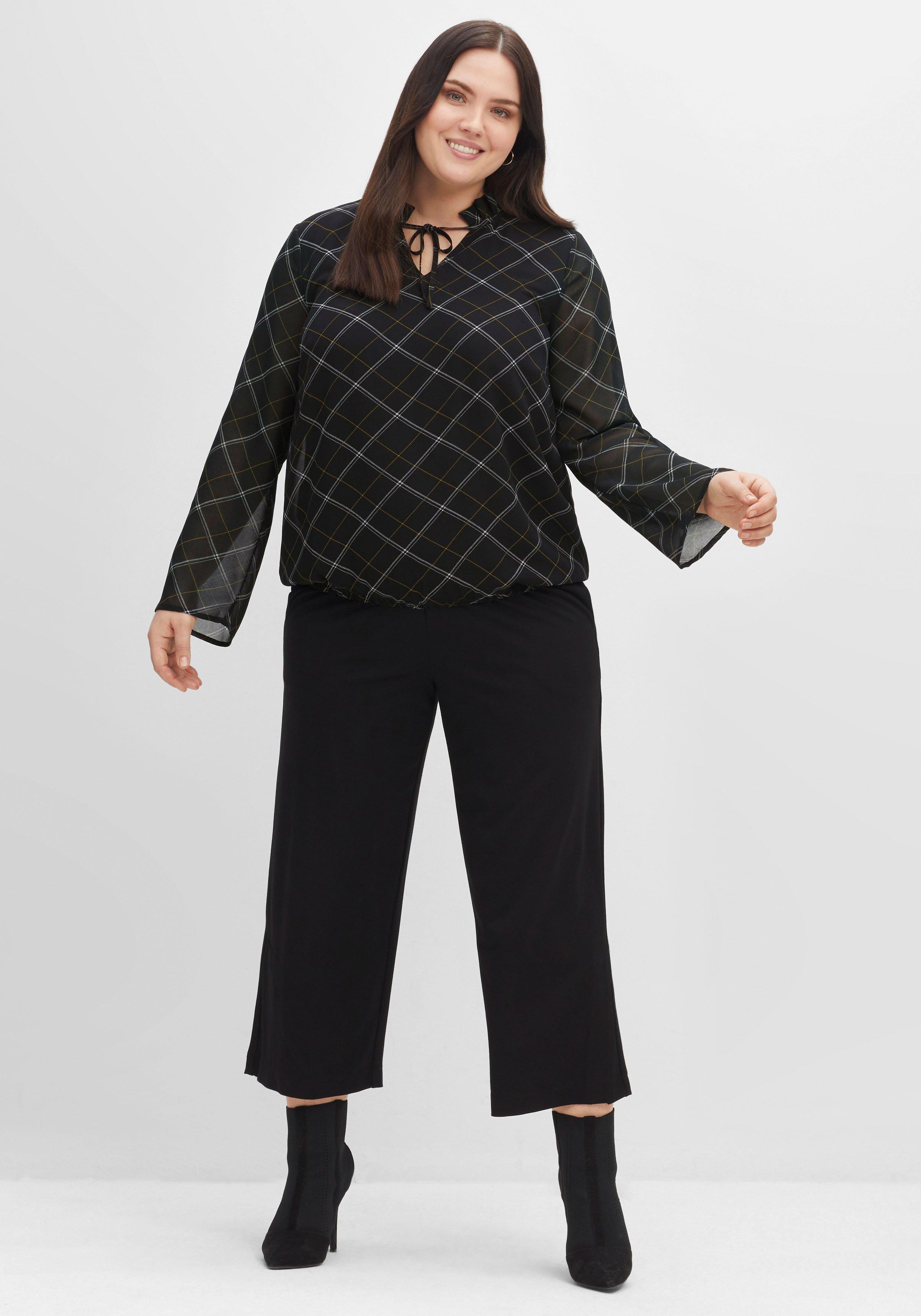 Tunika aus Chiffon, mit Stehkragen und Bindeband, kariert