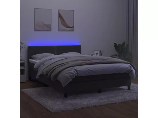 Sommier tapissier matelas et LED Gris foncé 140x190 cm Velours