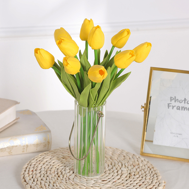 (10er Set) 35cm Deko Tulpen Kunstblumen Strauss - Gelb